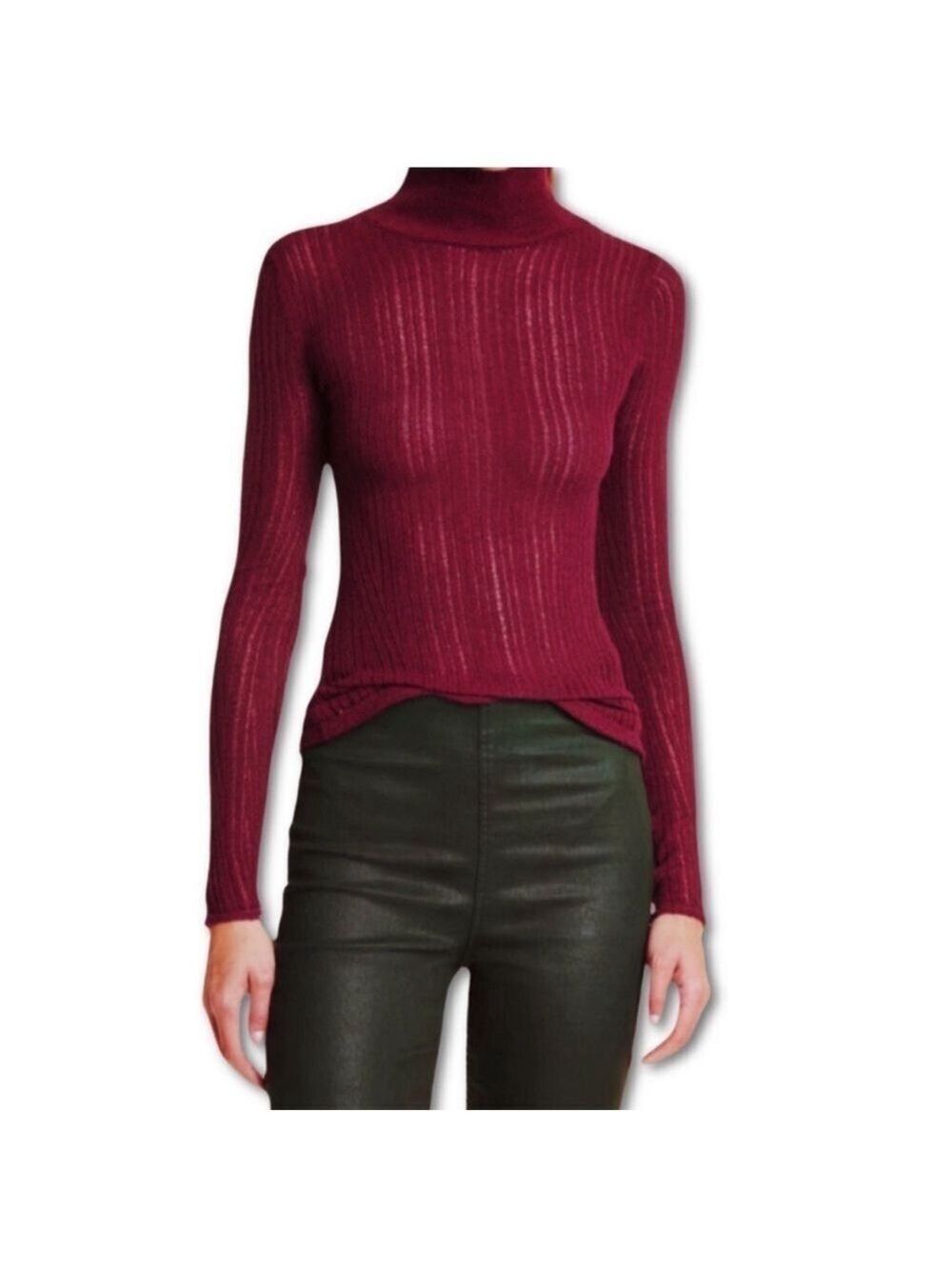 Rag & Bone Lexi Semi Sheer Metallic Stretch Ribbed Turtleneck Sweater Sz Large